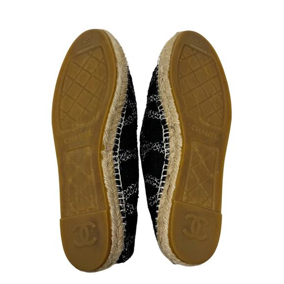 Chanel Black Tweed CC Espadrilles with Silver Cap Toe Jute Sole Flats Size 40 - Picture 7 of 10